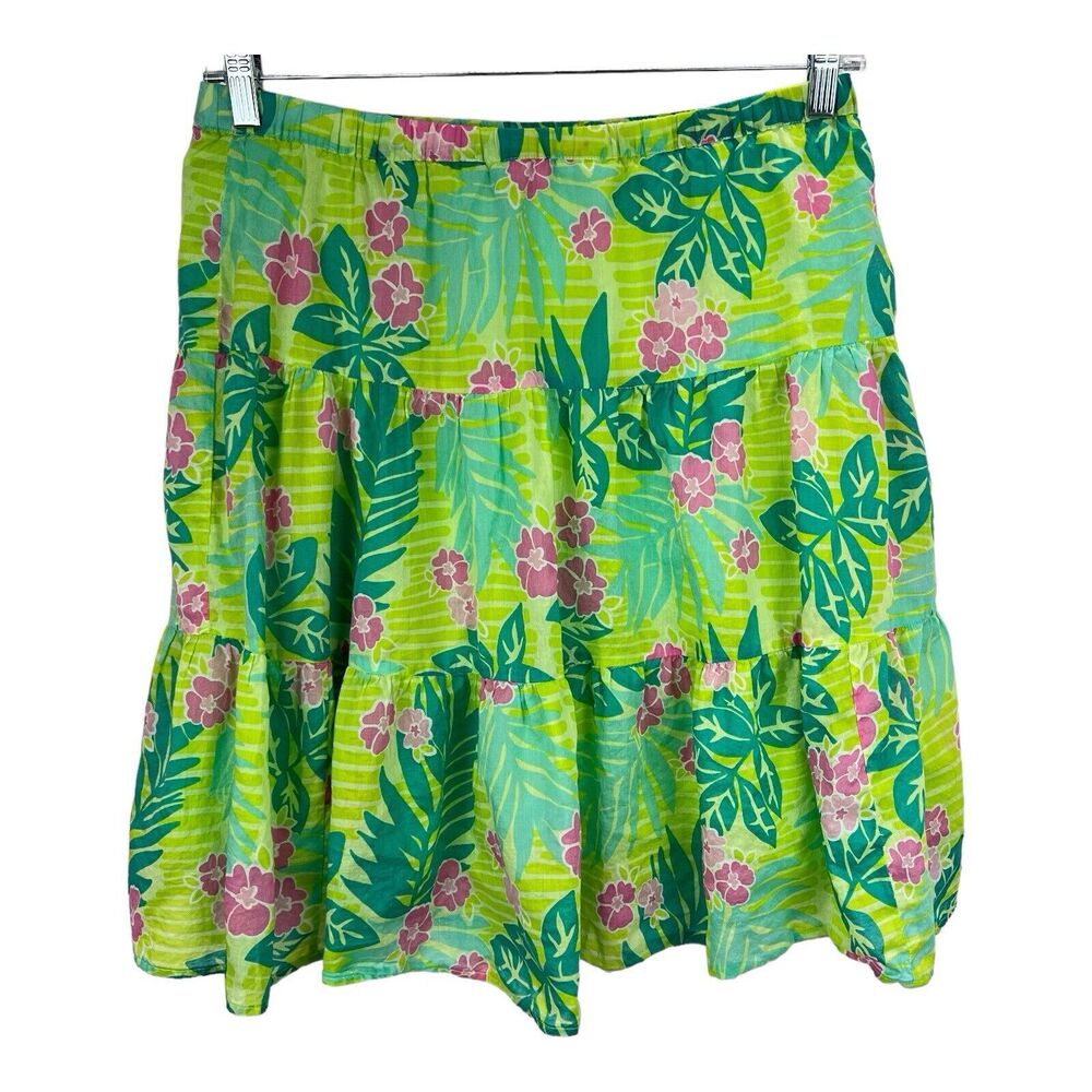 Lilly Pulitzer Lime Green Multi Floral Tiered A-Line Skirt